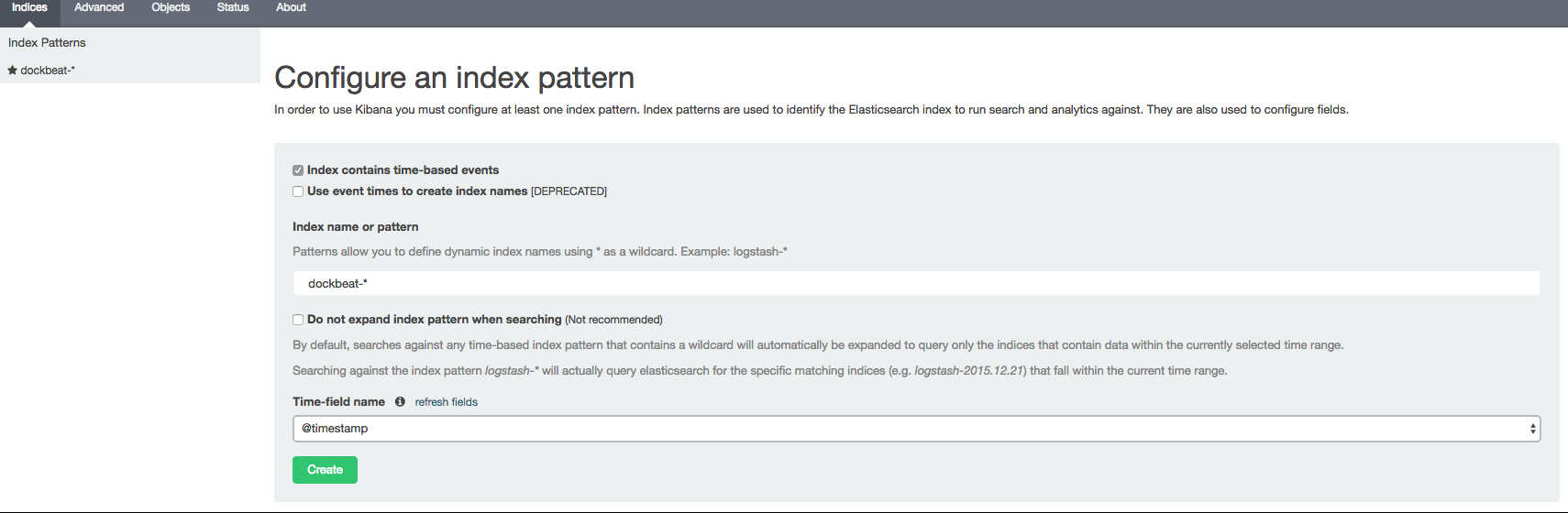 configure kibana index pattern