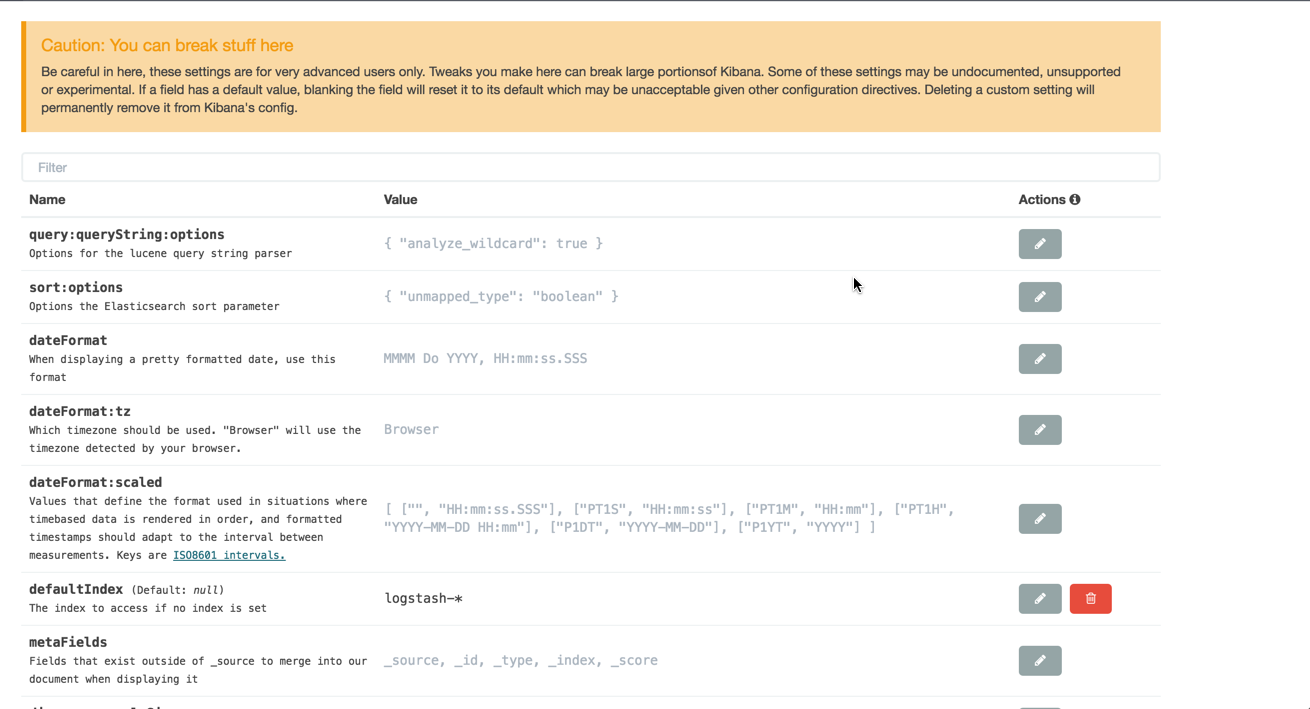 kibana warnings