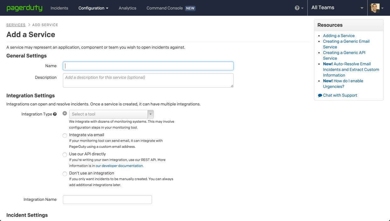 add a service pagerduty
