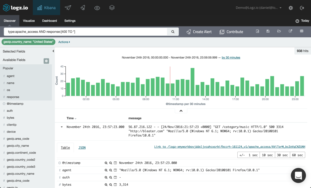 apache log messages in kibana