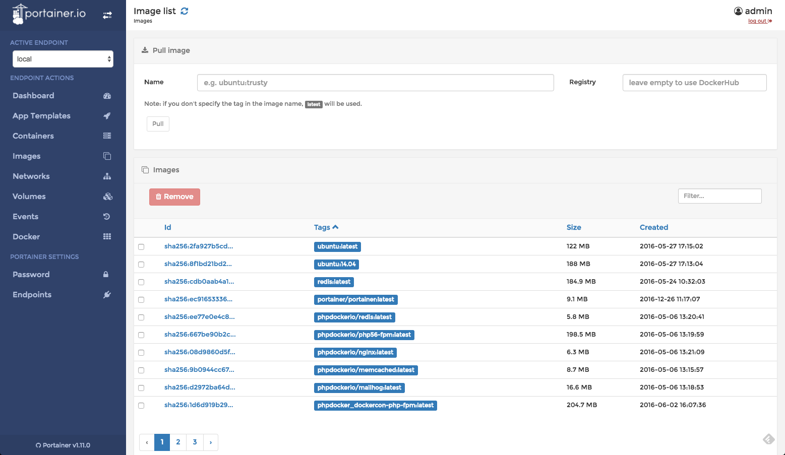 list of docker images pulled