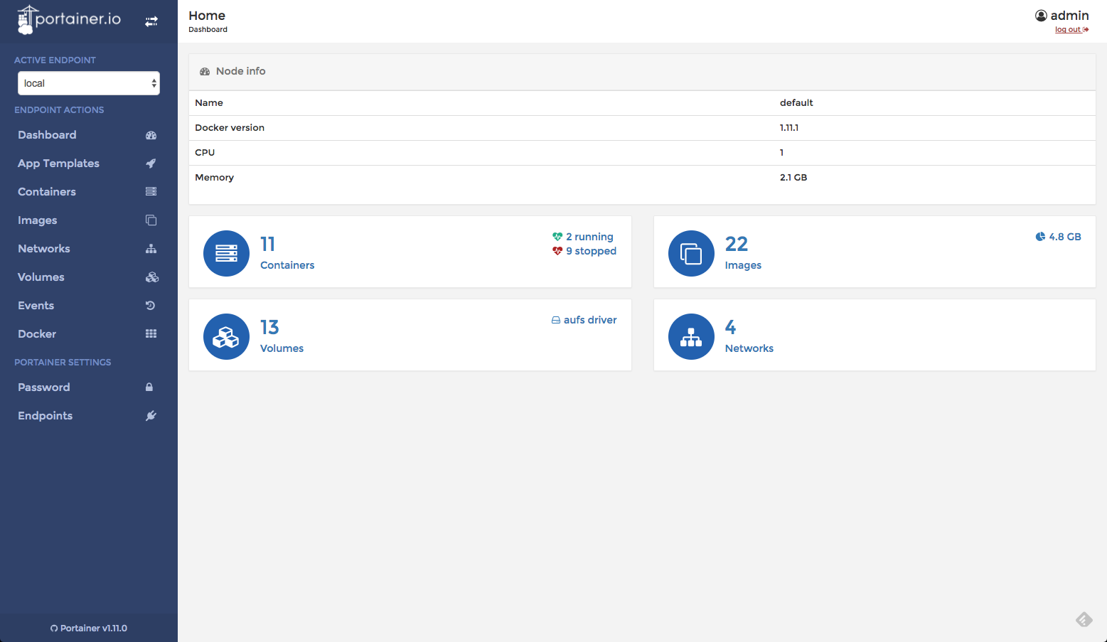 portainer dashboard