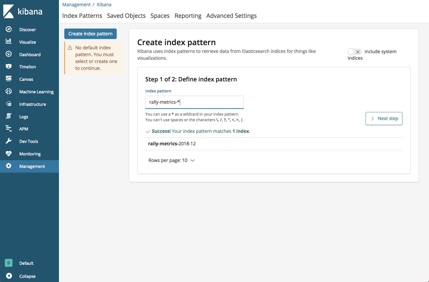 create index pattern