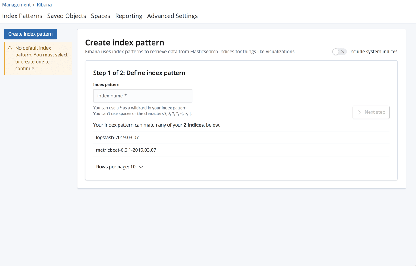 create index pattern