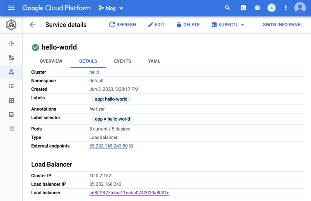 GCP containerized app service details