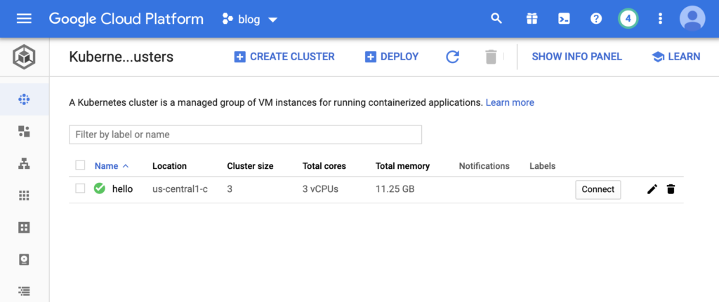 GKE cluster list